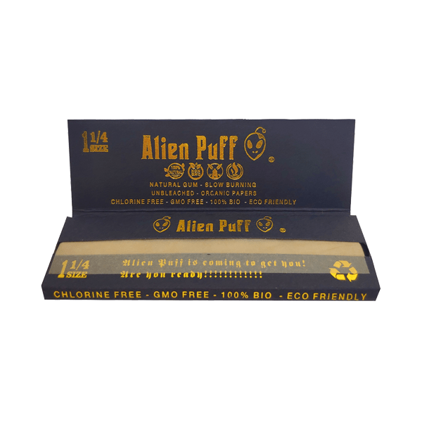 Alien Puff Smoking Products Alien Puff Black & Gold 1 1/4 Size Unbleached Brown Rolling Papers (50 Pack)