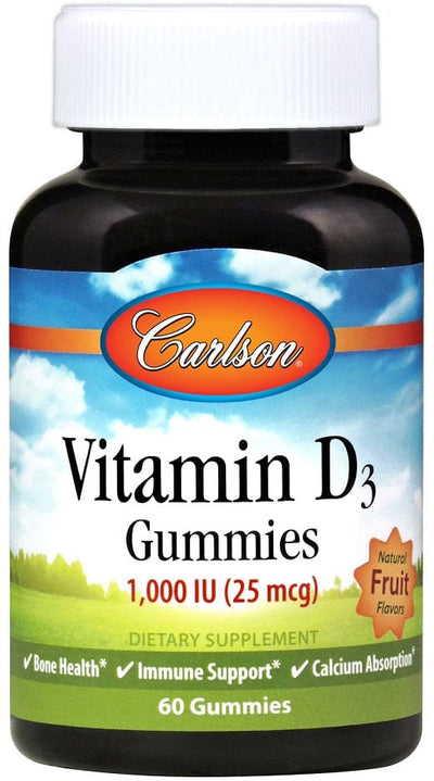 Carlson Labs Vitamin D3 Gummies, 1000 IU Natural Fruit - 60 gummies