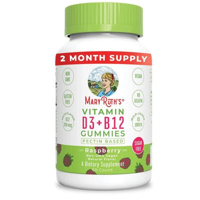 MaryRuth Organics Vitamin D3 + B12 Gummies, Raspberry - 60 gummies