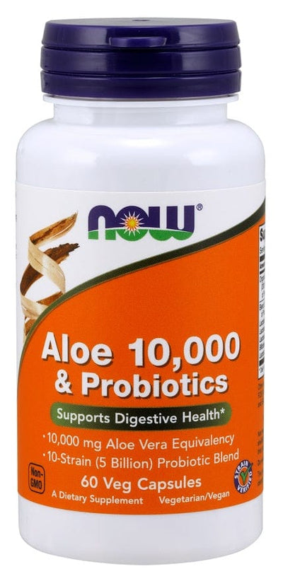 NOW Foods Aloe 10,000 & Probiotics - 60 vcaps