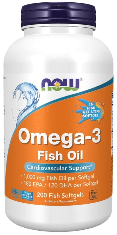 NOW Foods Omega-3 Fish Oil, Molecularly Distilled - 200 fish softgels