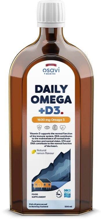 Osavi Daily Omega + D3, 1600mg Omega 3 (Natural Lemon) - 500 ml.