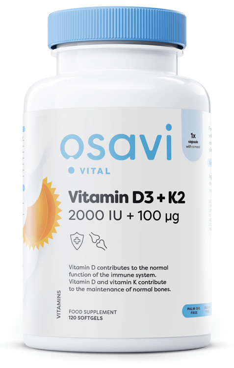Osavi Vitamin D3 + K2, 2000IU + 100mcg - 120 softgels