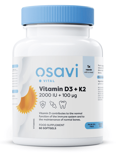 Osavi Vitamin D3 + K2, 2000IU + 100mcg - 60 softgels