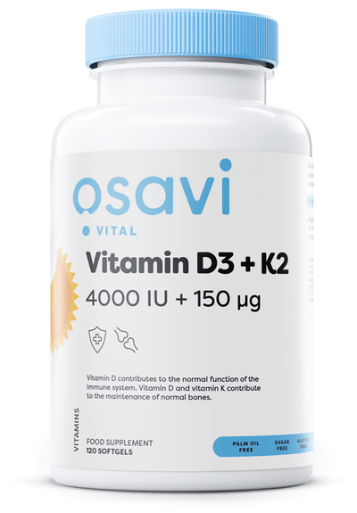 Osavi Vitamin D3 + K2, 4000IU + 150mcg - 120 softgels