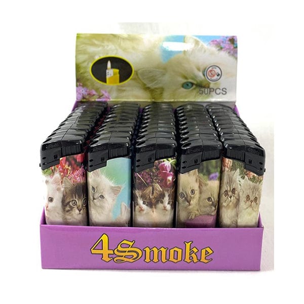 4Smoke Smoking Products Cat Print 4Smoke Electronic Printed Lighters (50 Pack)