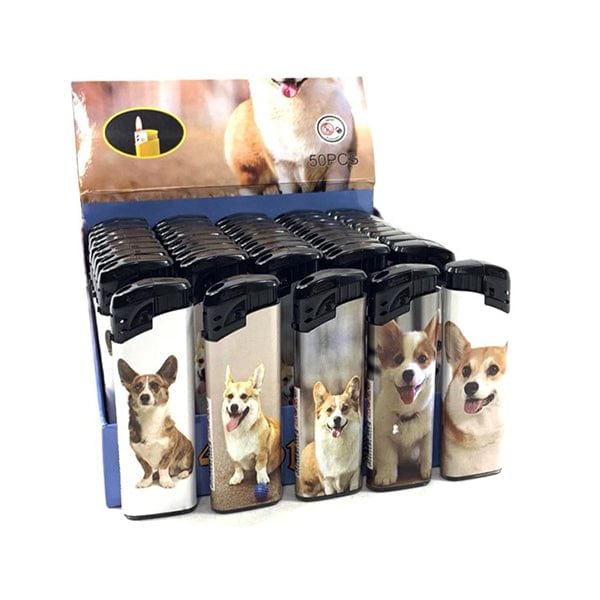 4Smoke Smoking Products White Dog Print 4Smoke Electronic Printed Lighters (50 Pack)