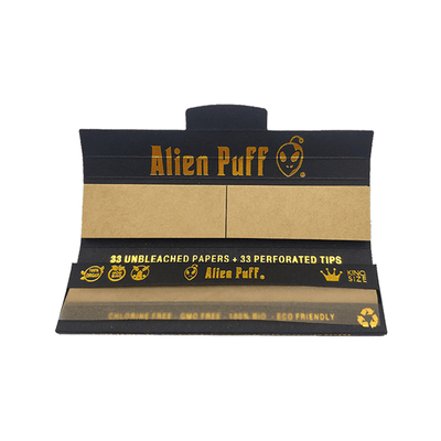 Alien Puff Smoking Products Alien Puff Black & Gold King Size Unbleached Brown Rolling Papers + Tips (24 Pack)