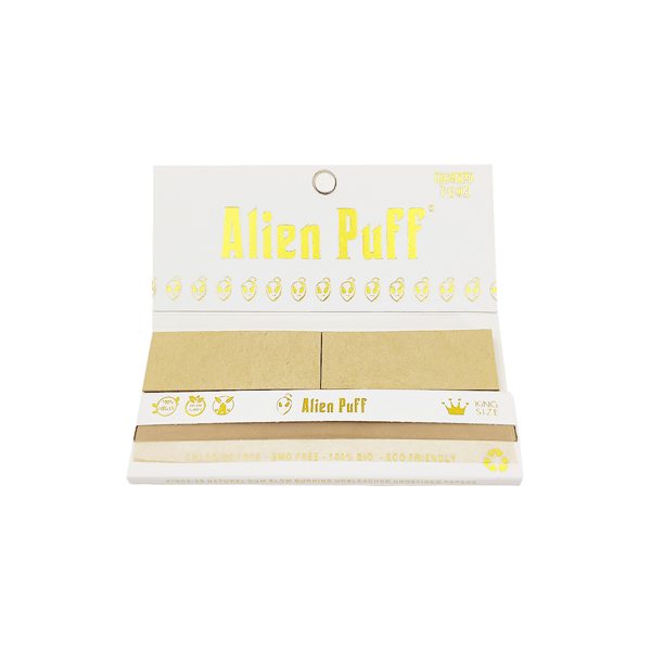 Alien Puff Smoking Products 33 Alien Puff White & Gold King Size Unbleached Brown Rolling Papers ( HP109 )