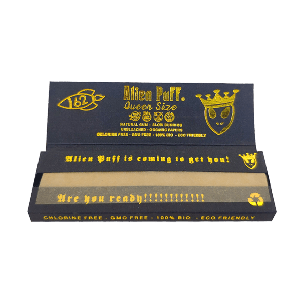 Alien Puff Smoking Products 62 Alien Puff Black & Gold Queen Size Unbleached Brown Rolling Papers ( HP124 )