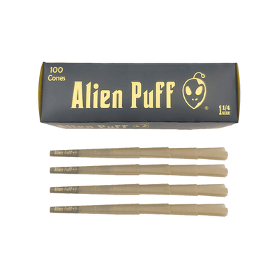 Alien Puff Smoking Products Alien Puff Black & Gold 1 1/4 Size Pre-Rolled Cones (100 Pack)