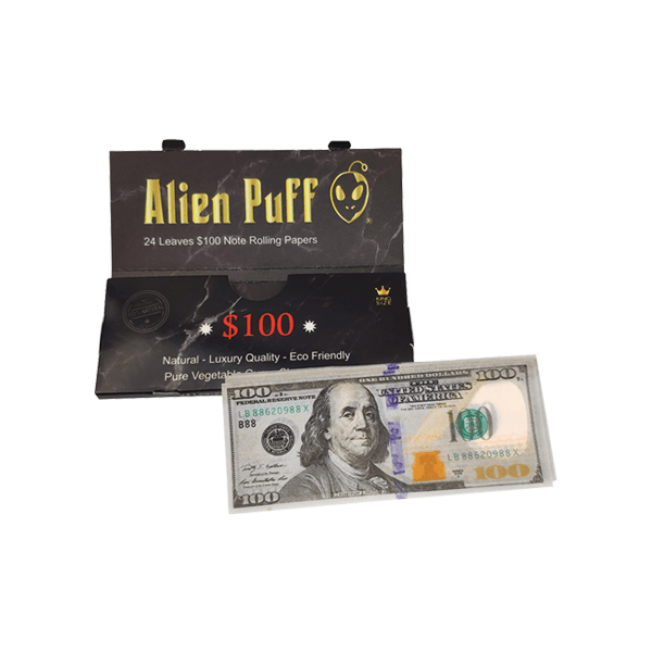 Alien Puff Smoking Products Alien Puff Black & Gold King Size $100 Note Rolling Papers (24 Pack)