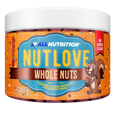 Allnutrition Health Foods Nutlove Whole Nuts, Almonds in Dark Chocolate with Raspberry Powder - 300 grams