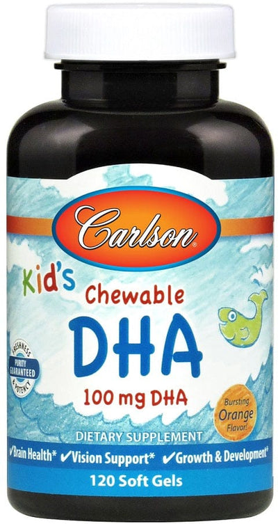 Carlson Labs Health and Wellbeing Kid's Chewable DHA, 100mg Orange - 120 softgels