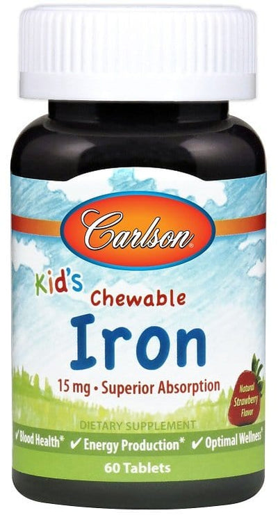 Carlson Labs Health and Wellbeing Kid's Chewable Iron, 15mg Strawberry - 60 tablets