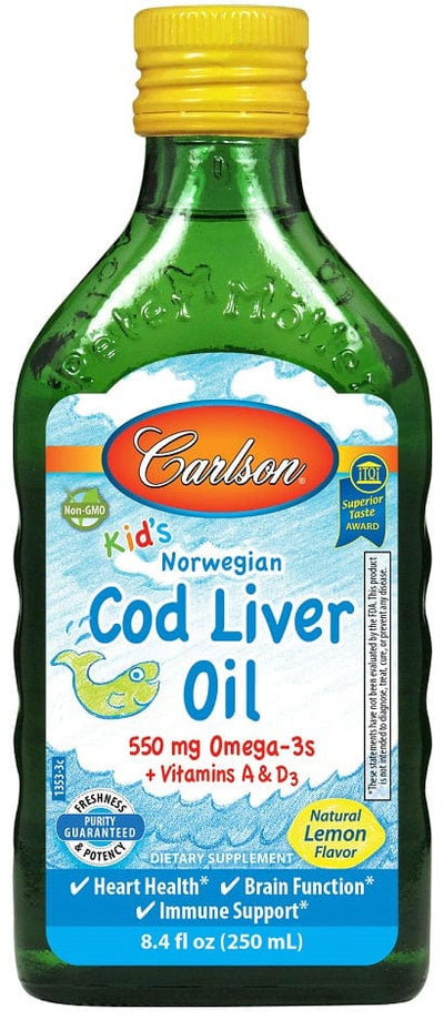 Carlson Labs Kid's Cod Liver Oil, 550mg Natural Lemon - 250 ml.