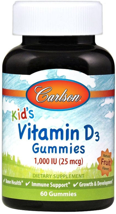 Carlson Labs Kid's Vitamin D3 Gummies, 1000 IU Natural Fruit - 60 gummies