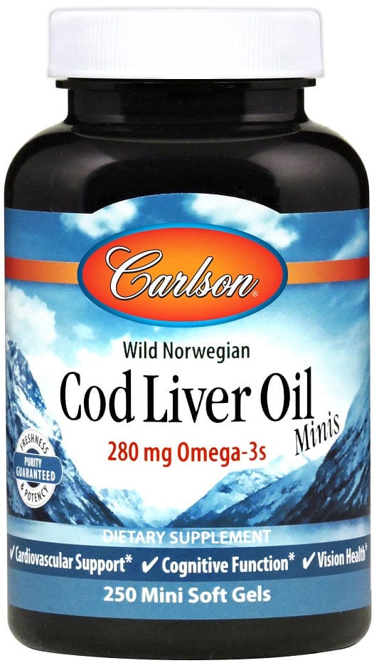 Carlson Labs Omegas, EFAs, CLA, Oils Cod Liver Oil Minis, 280mg - 250 mini softgels