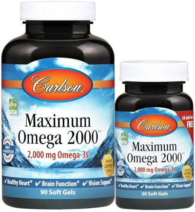 Carlson Labs Omegas, EFAs, CLA, Oils Maximum Omega 2000 - 90 + 30 softgels