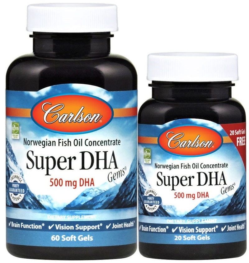 Carlson Labs Omegas, EFAs, CLA, Oils Super DHA Gems, 500mg - 60 + 20 softgels