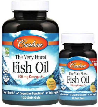 Carlson Labs Omegas, EFAs, CLA, Oils The Very Finest Fish Oil - 700mg Omega-3s, Natural Orange - 120 + 30 softgels