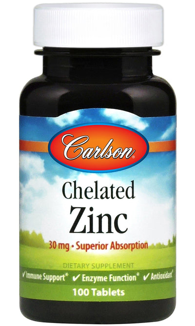 Carlson Labs Vitamins & Minerals Chelated Zinc, 30mg - 100 tablets