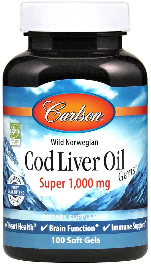 Carlson Labs Wild Norwegian Cod Liver Oil Gems, 1000mg - 100 softgels