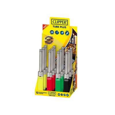 Clipper Smoking Products x 12 Lighters Clipper Tube+ Open Display Mixed Colours Lighters