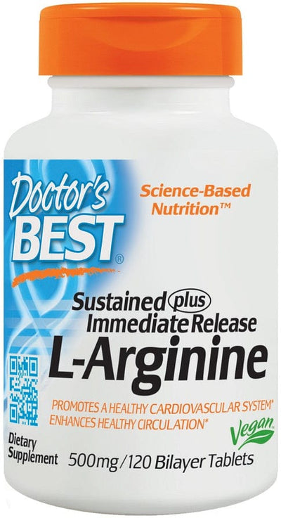 Doctor's Best Amino Acids and BCAAs L-Arginine - Sustained + Immediate Release, 500mg - 120 tablets