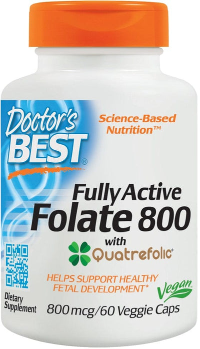 Doctor's Best Health and Wellbeing Fully Active Folate 800 with Quatrefolic, 800mcg - 60 vcaps
