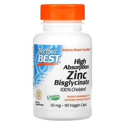 Doctor's Best High Absorption Zinc Bisglycinate, 50mg - 90 vcaps