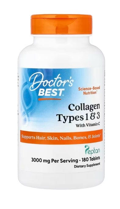 Doctor's Best Joint Support Collagen Types 1 and 3 with Peptan and Vitamin C, 3000mg - 180 tablets