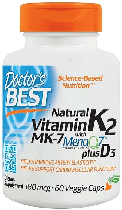 Doctor's Best Natural Vitamin K2 MK7 with MenaQ7 plus D3, 180mcg - 60 vcaps