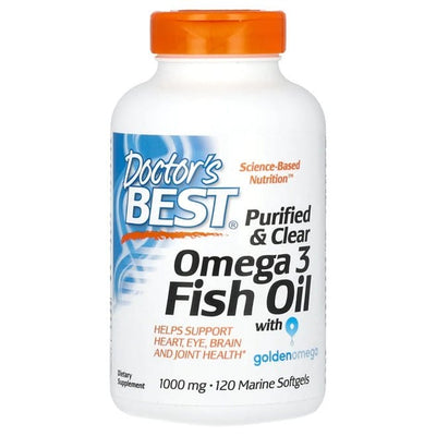 Doctor's Best Omegas, EFAs, CLA, Oils Purified & Clear Omega 3 Fish Oil, 1000mg - 120 marine softgels