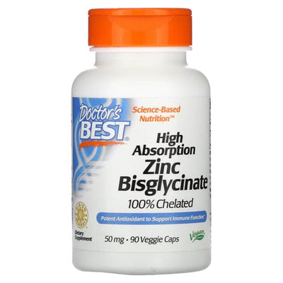 Doctor's Best Vitamins & Minerals High Absorption Zinc Bisglycinate, 50mg - 90 vcaps