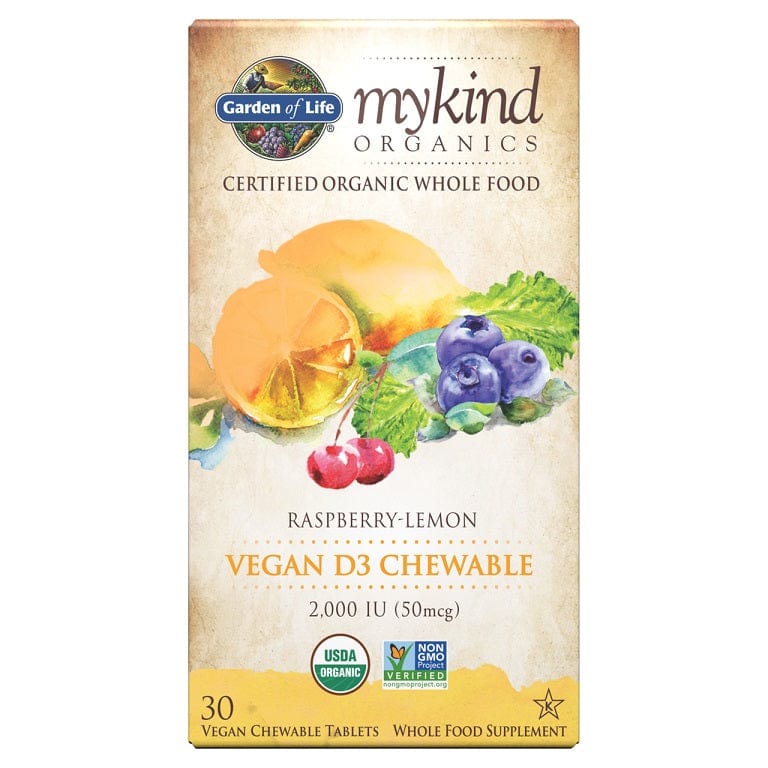 Garden of Life Mykind Organics Vegan D3 Chewable, 2000 IU (Raspberry-Lemon) - 30 vegan chewable tabs