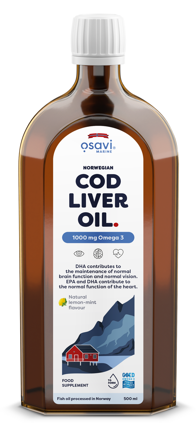 Norwegian Cod Liver Oil, 1000mg Omega 3 (Lemon-Mint) - 500ml