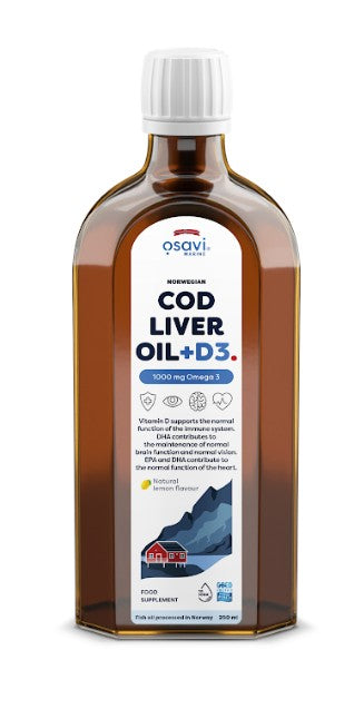 Norwegian Cod Liver Oil + D3, 1000mg Omega 3 (Lemon) - 250ml