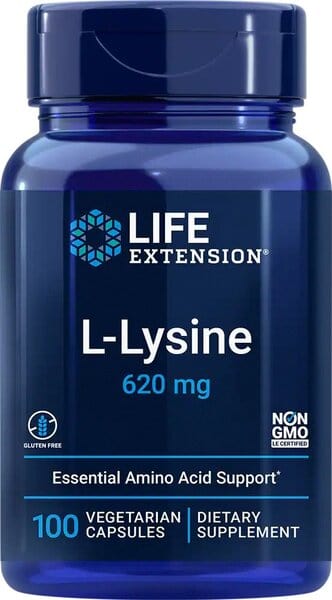 Life Extension Amino Acids and BCAAs L-Lysine, 620mg - 100 vcaps