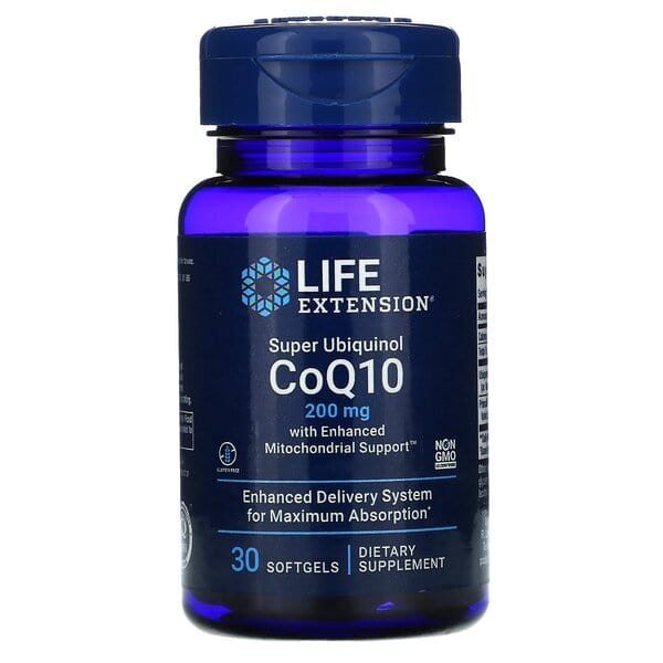 Life Extension Health and Wellbeing Super Ubiquinol CoQ10 with Enhanced Mitochondrial Support, 200mg - 30 softgels