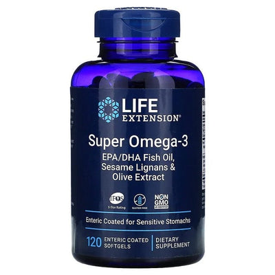 Life Extension Omegas, EFAs, CLA, Oils Super Omega-3 EPA/DHA with Sesame Lignans & Olive Extract - 120 enteric coated softgels