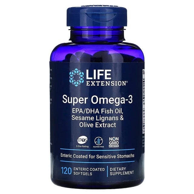 Life Extension Omegas, EFAs, CLA, Oils Super Omega-3 EPA/DHA with Sesame Lignans & Olive Extract - 120 enteric coated softgels