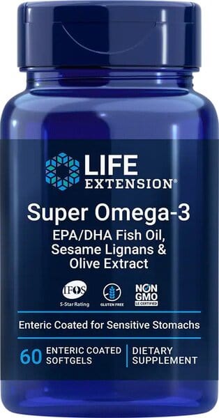 Life Extension Omegas, EFAs, CLA, Oils Super Omega-3 EPA/DHA with Sesame Lignans & Olive Extract - 60 enteric coated softgels