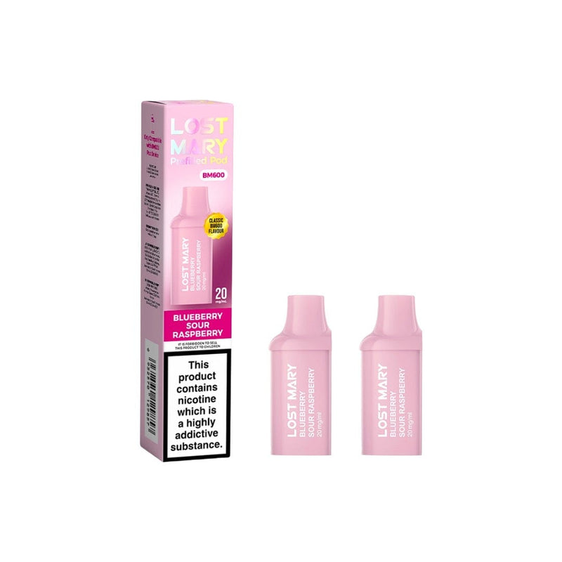 Lost Mary Vaping Products Blueberry Sour Raspberry Lost Mary BM600 Prefilled 20mg Replacement Pods 1200 Puffs - 2 Pcs