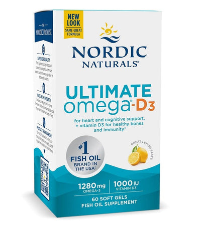 Nordic Naturals Health and Wellbeing Ultimate Omega-D3 Fish Oil, 1280mg Lemon - 60 softgels