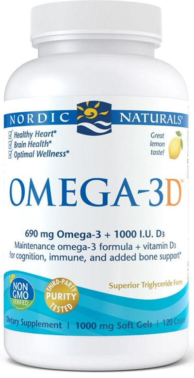 Nordic Naturals Omegas, EFAs, CLA, Oils Omega-3D, 690mg Lemon - 120 softgels