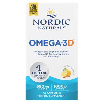Nordic Naturals Omegas, EFAs, CLA, Oils Omega-3D, 690mg Lemon - 60 softgels