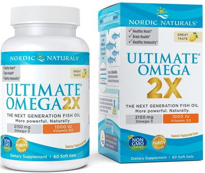 Nordic Naturals Omegas, EFAs, CLA, Oils Ultimate Omega 2X with Vitamin D3, 2150mg Lemon - 60 softgels