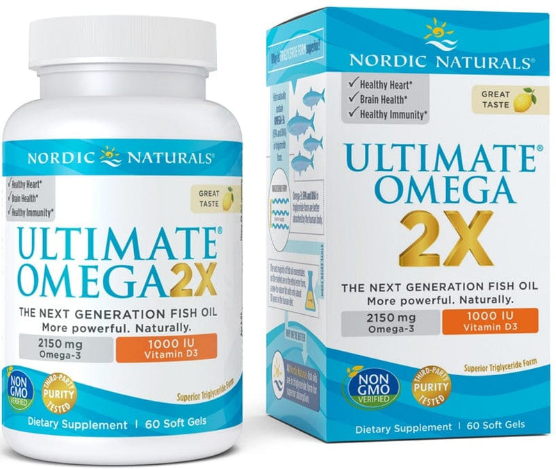 Nordic Naturals Omegas, EFAs, CLA, Oils Ultimate Omega 2X with Vitamin D3, 2150mg Lemon - 60 softgels