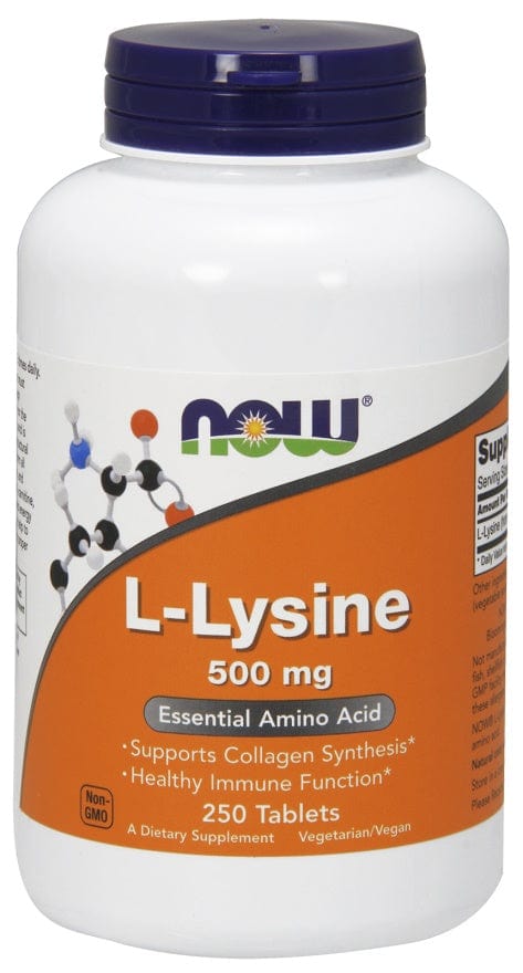NOW Foods Amino Acids and BCAAs L-Lysine, 500mg - 250 tablets